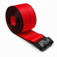 A red webbing strap with a black plastic buckle, shown coiled on a white background.